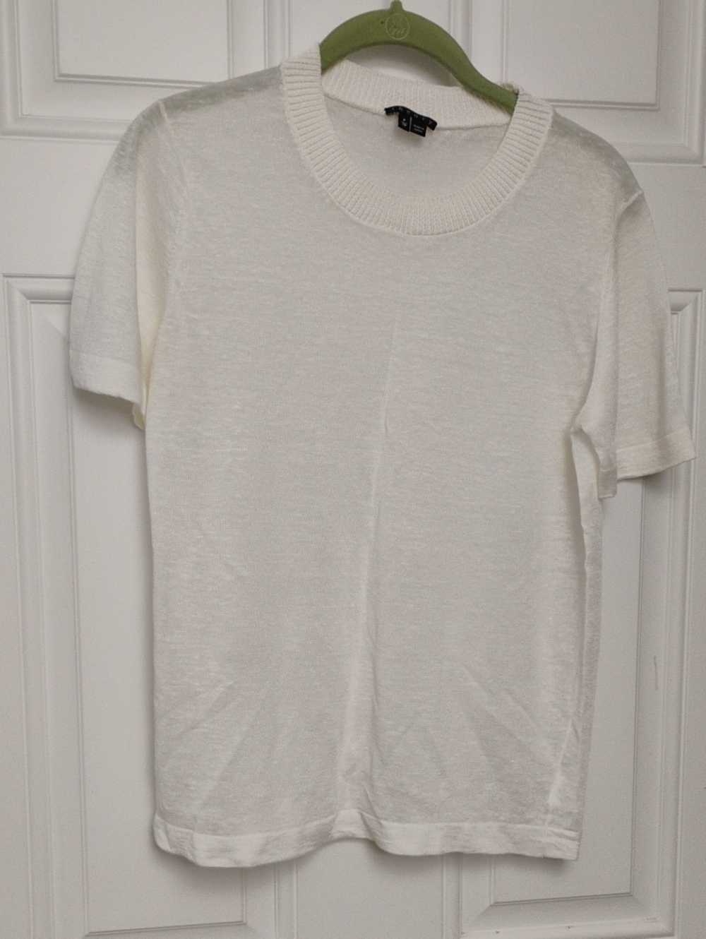 Theory White Short-Sleeve Crewneck Linen Top